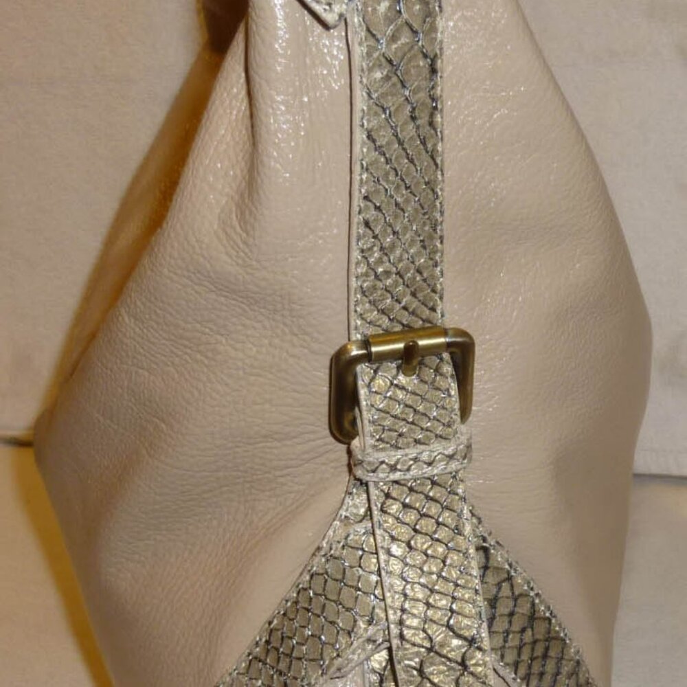 Pulicati Extra-Large Tan Leather & Python Shoulde… - image 3